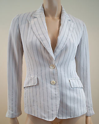 GERARD DAREL Off White & Dark Navy Stripe Lined Summer Blazer Jacket EU38; UK10