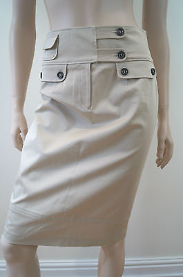 TRUSSARDI Made In Italy Beige Fitted Branded Wide Waist Pencil Skirt UK14; IT42