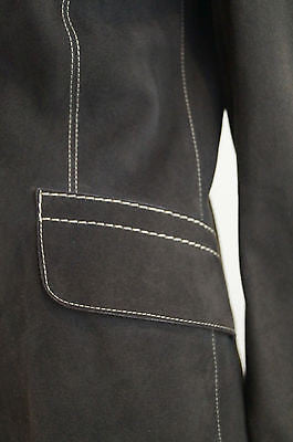 PRADA Fabulous Chocolate Brown Suede Cream Stitch Detail Blazer Jacket IT44 UK12