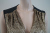 TORY BURCH Merino Wool Grey & Gold Sequin Long Length Evening Jumper Top Sz: M
