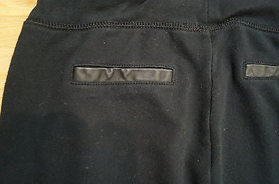T By ALEXANDER WANG Black Cotton Leather Look Detail Casual Trousers Pants Sz:M