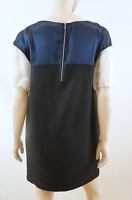 3.1 PHILLIP LIM Black Navy & Cream Wool & Silk Short Sleeve Mini Dress US8 UK12