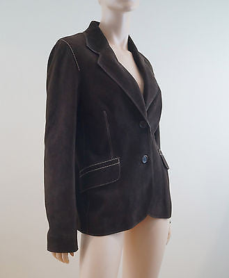 PRADA Fabulous Chocolate Brown Suede Cream Stitch Detail Blazer Jacket IT44 UK12
