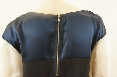 3.1 PHILLIP LIM Black Navy & Cream Wool & Silk Short Sleeve Mini Dress US8 UK12