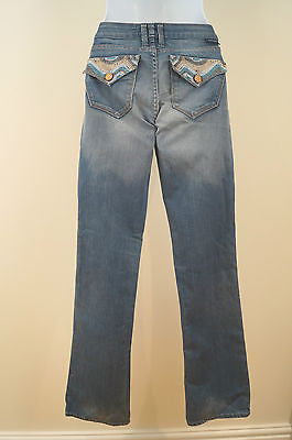 J&CO J & Company Blue Fade Detail Studded Pocket Detail Bootleg Jeans Sz:28