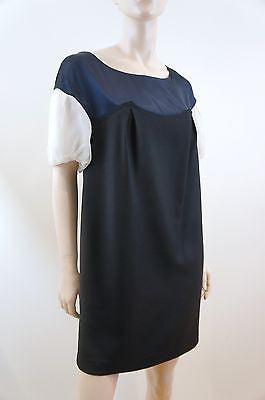 3.1 PHILLIP LIM Black Navy & Cream Wool & Silk Short Sleeve Mini Dress US8 UK12