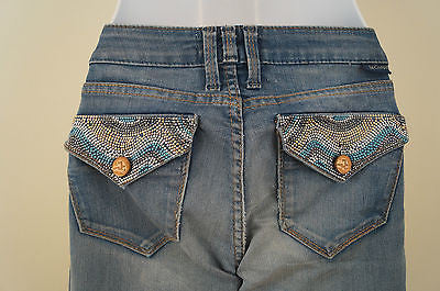 J&CO J & Company Blue Fade Detail Studded Pocket Detail Bootleg Jeans Sz:28