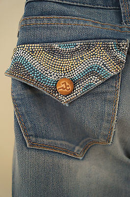 J&CO J & Company Blue Fade Detail Studded Pocket Detail Bootleg Jeans Sz:28