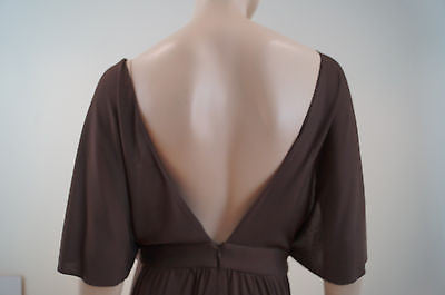 MILLY OF NEW YORK Chocolate Brown Gold Tone Waist Detail Pleated Evening Dress M