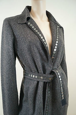 ALBERTA FERRETTI Made In Italy Grey Wool Blend Long Length Belted Coat UK14