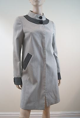 KAREN BROST LONDON Off White Pale Grey Black Zig Zag Pattern Lined Summer Coat