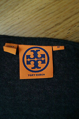TORY BURCH Merino Wool Grey & Gold Sequin Long Length Evening Jumper Top Sz: M