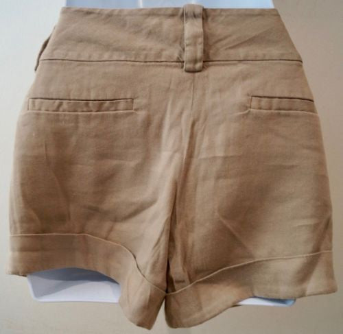 ALICE & OLIVIA Beige Linen Blend Short Overturned Hemline Shorts US6 UK10