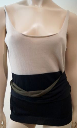 LANVIN ETE 2006 Beige & Black 100% Silk Scoop Neck Sleeveless Belt Vest Top Sz:L