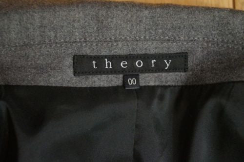 THEORY Grey Wool Blend V Neck Lapels Long Sleeve Formal Jacket Sz:00 XS
