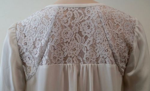 REBECCA TAYLOR Cream Silk Lace Rear Pleated Long Sleeve Blouse Top US6 UK8