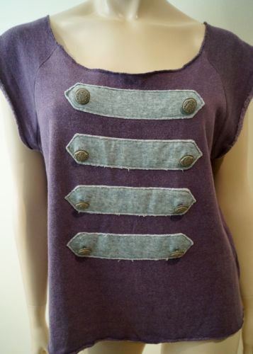 GRYPHON Purple Grey Cotton Angora Blend Scoop Neck Short Sleeve T-Shirt Top M