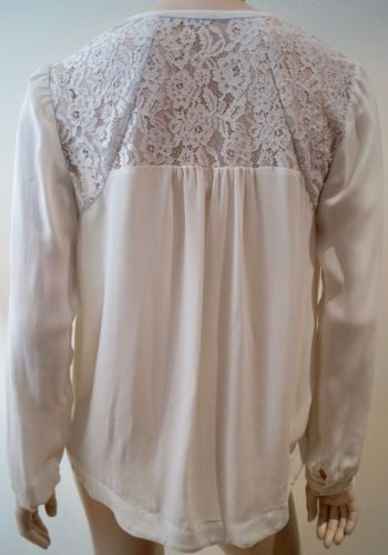 REBECCA TAYLOR Cream Silk Lace Rear Pleated Long Sleeve Blouse Top US6 UK8