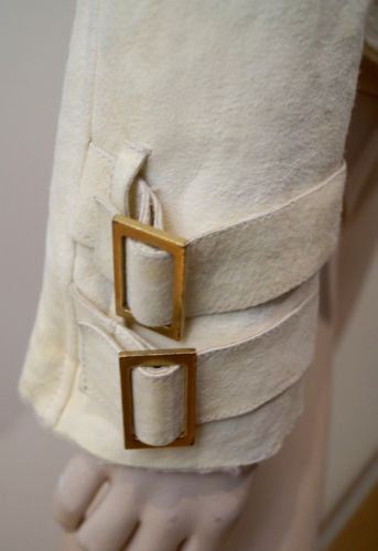 GUCCI Cream Suede Leather Stitch Detail Sheepskin Lined Zipper Jacket 44 UK12