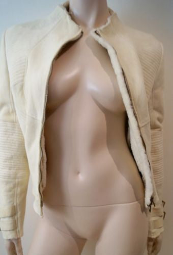 GUCCI Cream Suede Leather Stitch Detail Sheepskin Lined Zipper Jacket 44 UK12