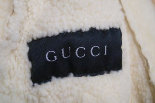 GUCCI Cream Suede Leather Stitch Detail Sheepskin Lined Zipper Jacket 44 UK12