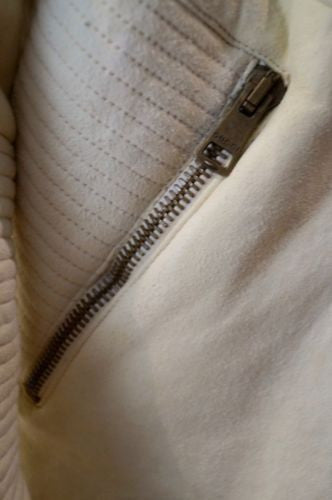 GUCCI Cream Suede Leather Stitch Detail Sheepskin Lined Zipper Jacket 44 UK12