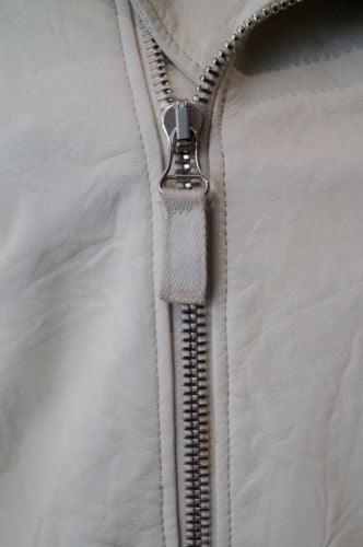 HELMUT LANG White Leather Silver Tone Zipper Biker Jacket SZ42; UK10