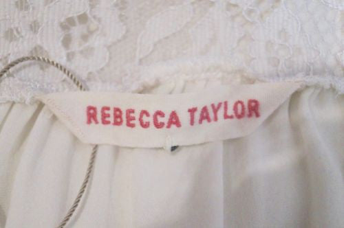 REBECCA TAYLOR Cream Silk Lace Rear Pleated Long Sleeve Blouse Top US6 UK8