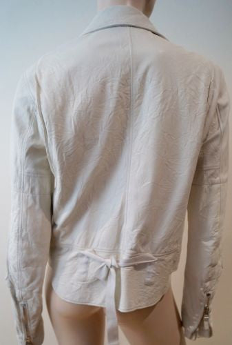HELMUT LANG White Leather Silver Tone Zipper Biker Jacket SZ42; UK10