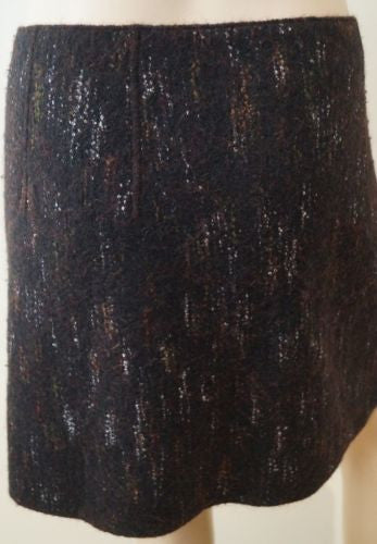 ROSSANA ORLANDI Black Wool Blend Abstract Pattern Wraparound Formal Mini Skirt L
