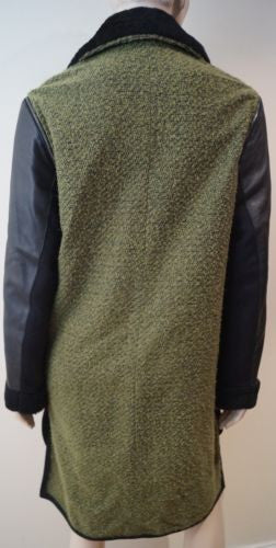 3.1 PHILLIP LIM Khaki Green Detachable Fur Collar & Leather Sleeve Jacket Coat S