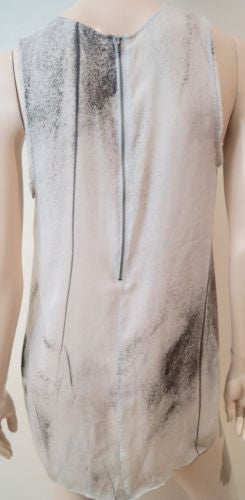 HELMUT LANG Cream Black Pink & Blue Abstract Print Fray Trim Sleeveless Top M