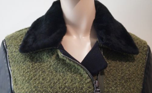 3.1 PHILLIP LIM Khaki Green Detachable Fur Collar & Leather Sleeve Jacket Coat S