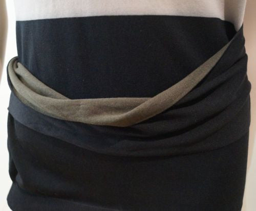 LANVIN ETE 2006 Beige & Black 100% Silk Scoop Neck Sleeveless Belt Vest Top Sz:L