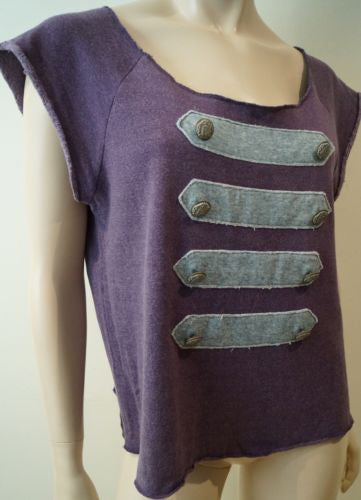 GRYPHON Purple Grey Cotton Angora Blend Scoop Neck Short Sleeve T-Shirt Top M