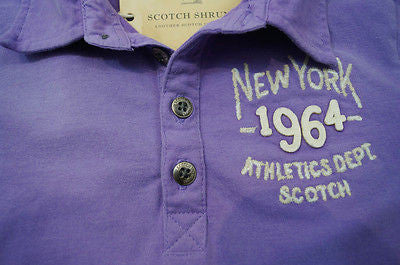SCOTCH SHRUNK Boys Purple New York 1964 Motif Short Sleeve Polo Shirt Top BNWT