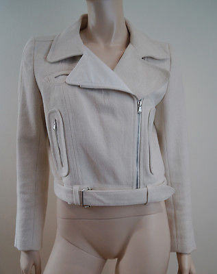 CARVEN Ladies Cream Cotton Box Biker Short Length Fitted Belted Jacket UK12; 40