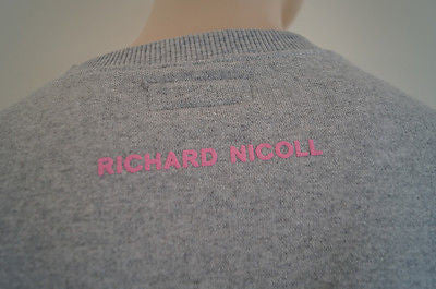 RICHARD NICOLL Pale Grey & Pink Cotton Blend Long Sleeve Sweatshirt Top M
