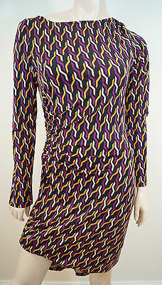 DIANE VON FURSTENBERG Purple Orange Cream Black Geometric Print Dress 8 UK12