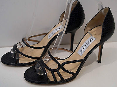 JIMMY CHOO Black Snakeskin & Sparkle Strappy High Heel Sandals Shoes EU39 NEW!