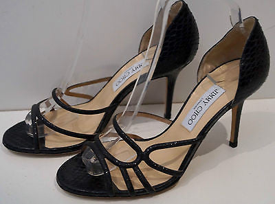JIMMY CHOO Black Suede & Grey Snake Trim High Platform Court Pump Shoes EU39 UK6