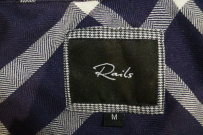 RAILS Blue & Cream Check Cap Sleeve Collared Casual Summer Blouse Shirt Top Sz:M