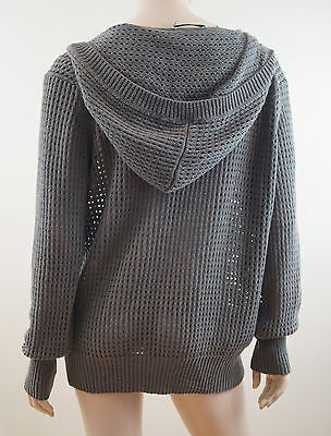 T BY ALEXANDER WANG Ladies Grey 100% Cotton Loose Knit Hooded Cardigan Top Sz:M