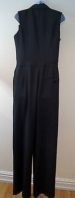 ALEXANDER MCQUEEN Black Wool & Silk V Neck Sleeveless Tuxedo Jumpsuit Sz:44 UK12