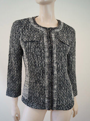 T TAHARI Women's Black & White Tweed Fitted Jacket UK12; US8; IT44