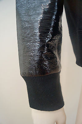 KARL LAGERFELD Women's Black Wet Look / Glossy Sleeve Sweater Top Sz: M