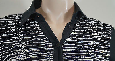 ANNE FONTAINE Black & White Ruffle Detail Collared Long Sleeve Blouse Shirt Top