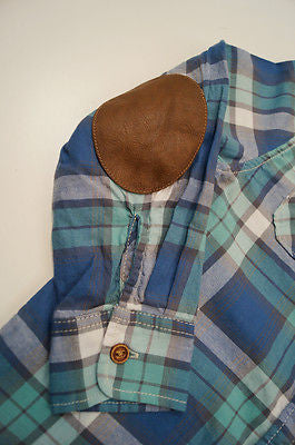 SCOTCH SHRUNK Boys Blue Green Cottton Checked Tartan Long Sleeve Shirt Top BNWT