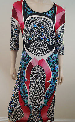 PETER PILOTTO Multi-Colour Bold Print 3/4 Sleeve Scoop Neck Summer Dress UK14