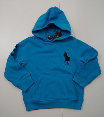POLO RALPH LAUREN Boys Caribbean Blue Big Pony Hooded Hoodie Sweatshirt Top BNWT